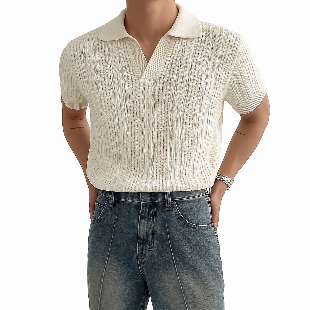 Riviera Pointelle Polo – Ecru Knit