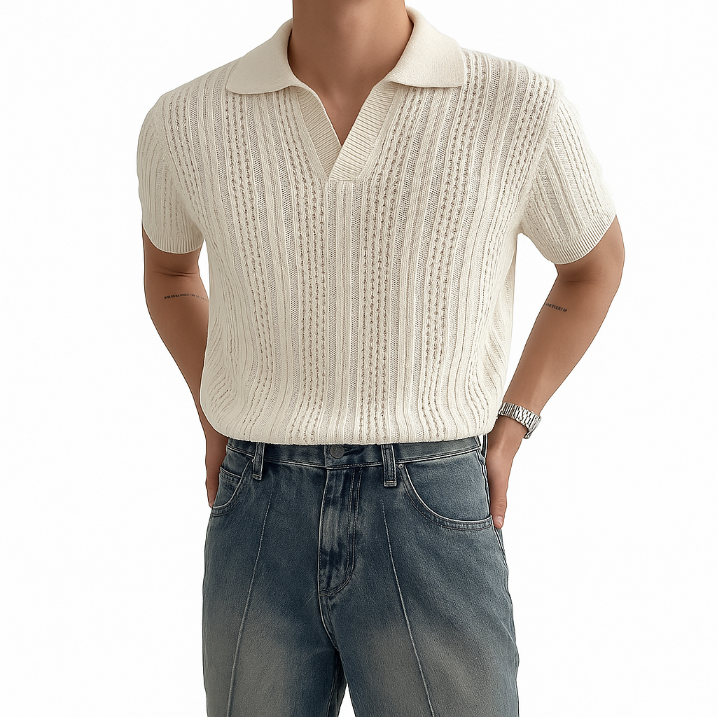 Riviera Pointelle Polo – Ecru Knit