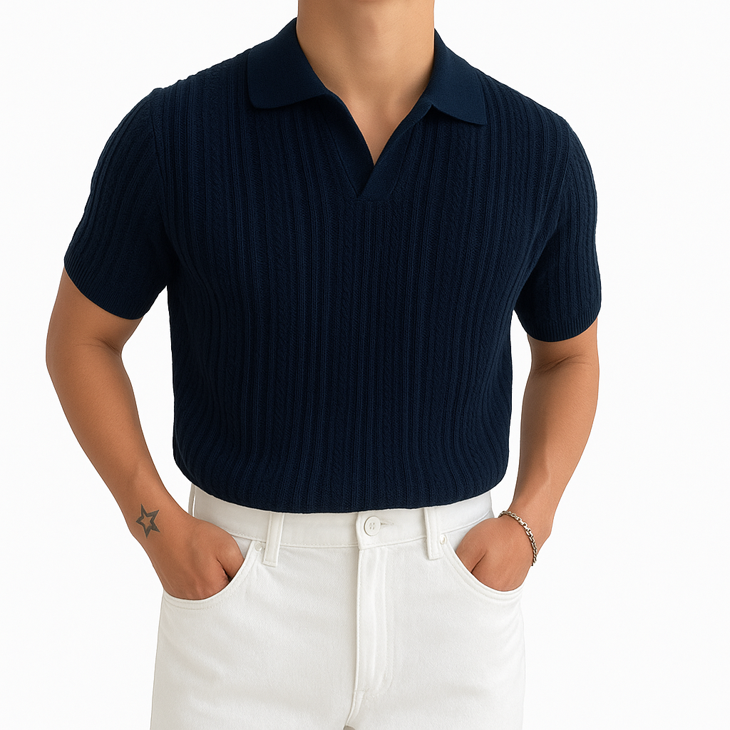 Riviera Pointelle Polo – Ecru Knit