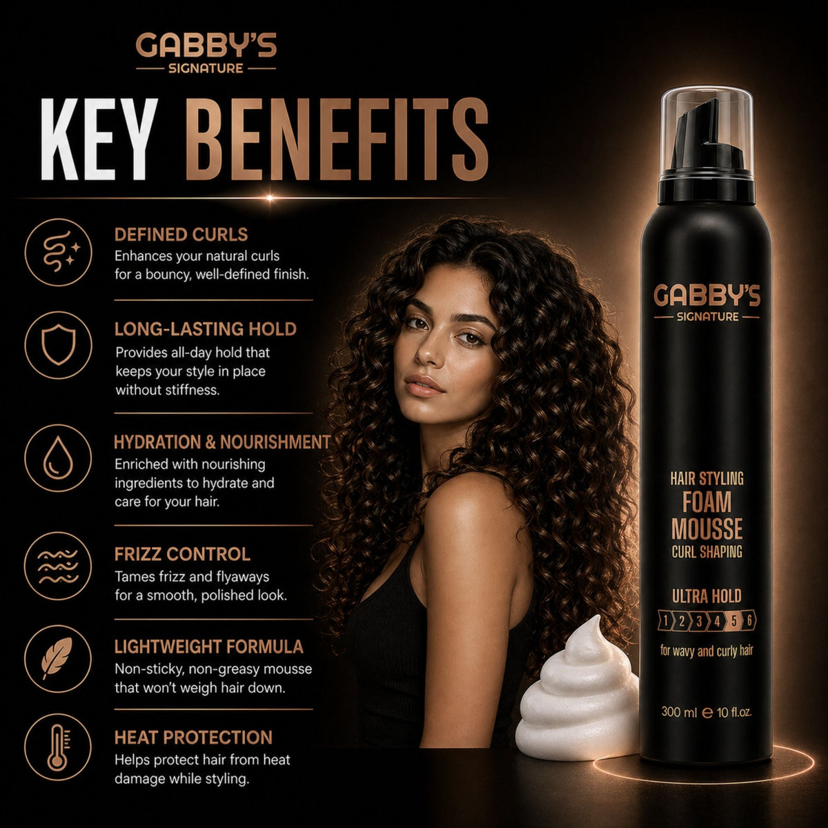 Gabby's Signature Hair Styling Foam Mousse Ultra Hold 300ml