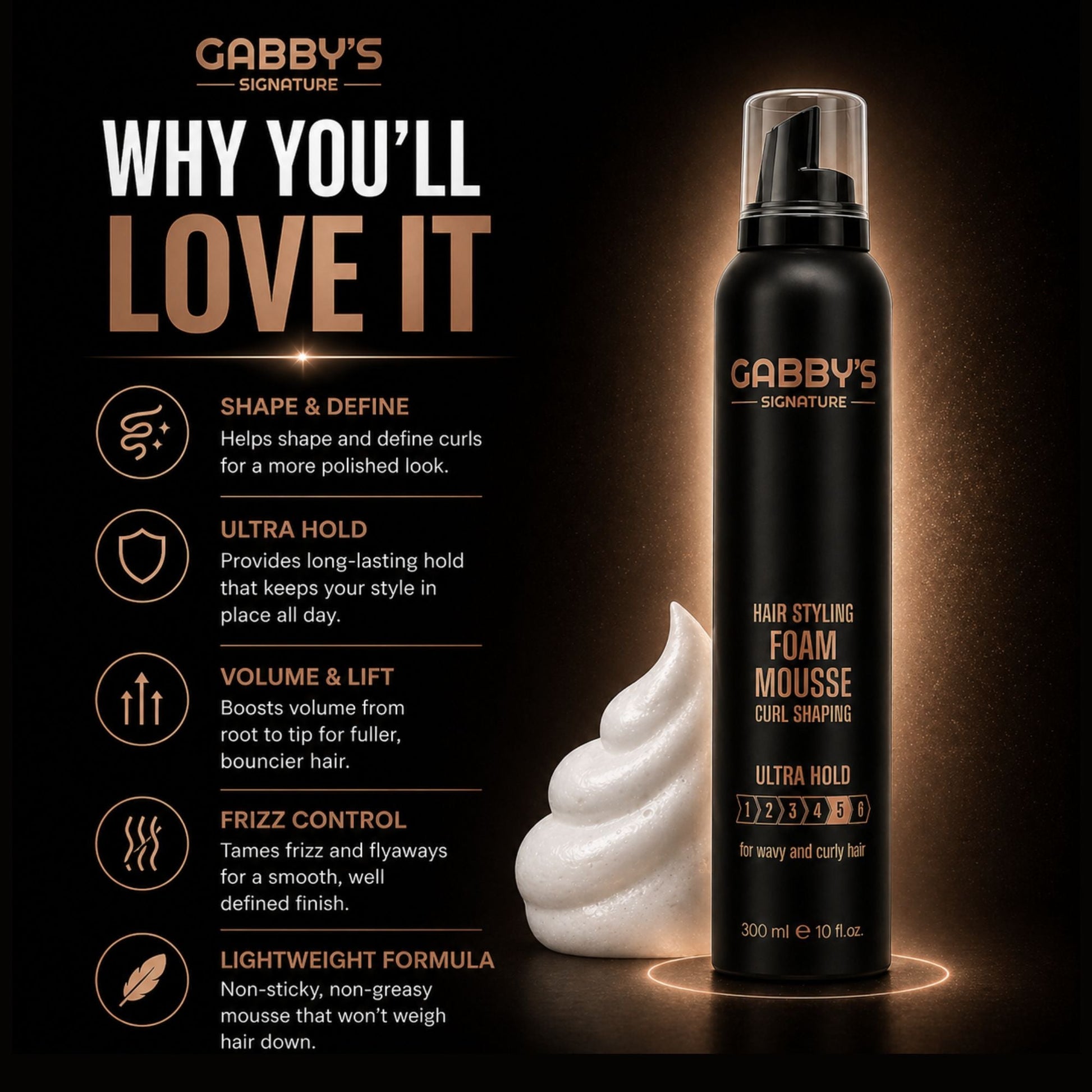 Gabby's Signature Hair Styling Foam Mousse Ultra Hold 300ml
