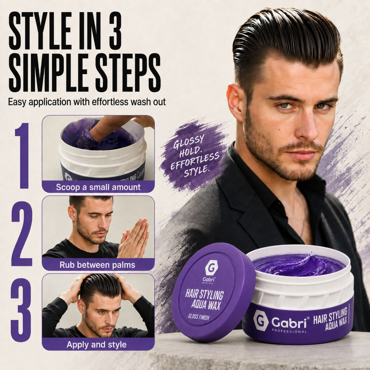 Gabri Professional Hair Styling Aqua Wax Gloss Finish 150ml