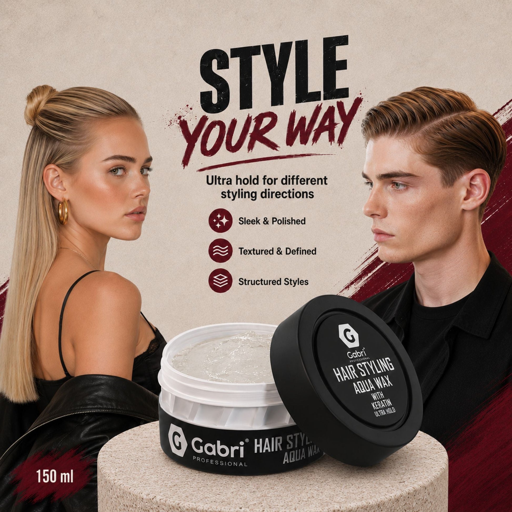 Gabri Professional Hair Styling Aqua Wax Keratin Ultra Hold 150ml