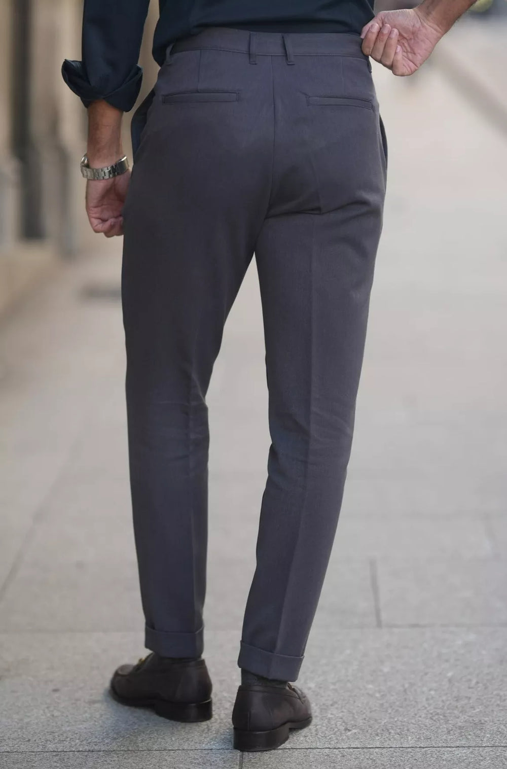 Graphite Luxe – Classic Turn-Up Trousers