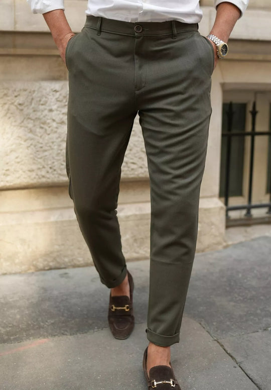 Olive Class – Tapered Turn-Up Trousers